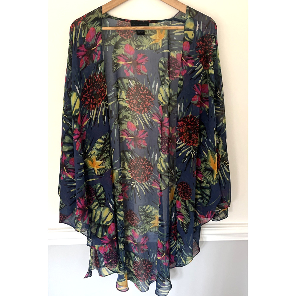 Steve‎ Madden Blue Floral Open Kimono One Size